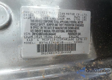 2025 Nissan Versa S z USA, uszkodzony, nr VIN 3N1CN8DV4SL844442